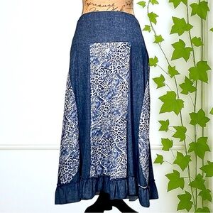 Studio West Boho Elastic Waist Ruffle Hem Skirt L